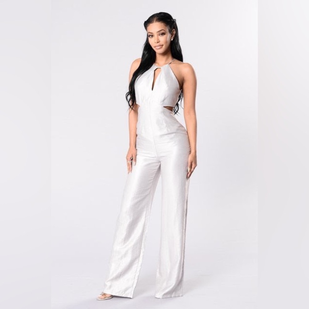 Silver Cut Out Wide Leg Jumpsuit